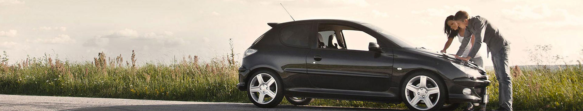 ett par läser karta vid sin bil